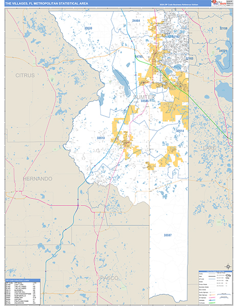 The Villages Metro Area Wall Map Basic Style